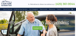 Cascade In-Home Care homepage screenshot above the fold content